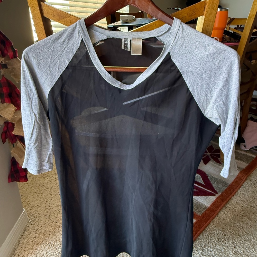 BKE Gray and Black Sheer Top